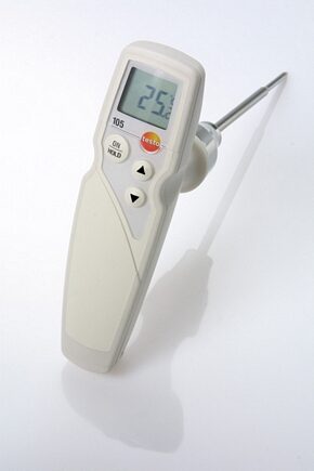 0563.1051 Testo 105 ar skrūvējamu (saldētiem produktiem) vai ieduramu sensoru, mitruma un putekļu izturīgs (IP 65) termometrs