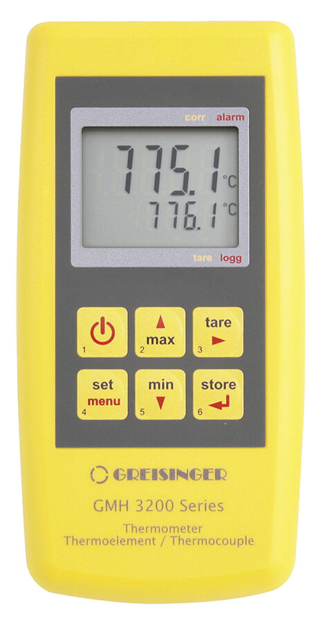 Greisinger GMH 3251 K,J,T,N,S,E,B-tipa termopāra termometrs ar 2 sensoru pieslēgvietām un datu logeri
