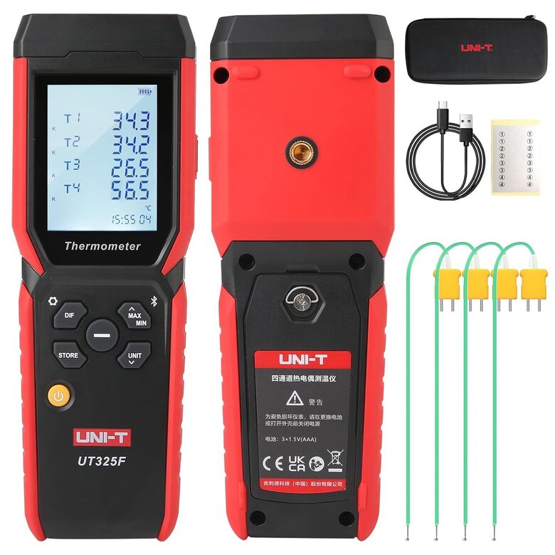 UNI‑T UT325F — profesionāls 4‑kanālu digitālais termometrs ar datu reģistrāciju