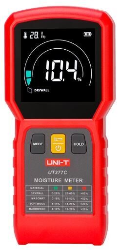 UNI‑T UT377C — bezkontakta mitruma mērītājs koksnei un būvmateriāliem