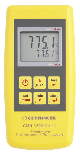 Greisinger GMH 3221 K-tipa termopāra termometrs ar 2 sensoru pieslēgvietām